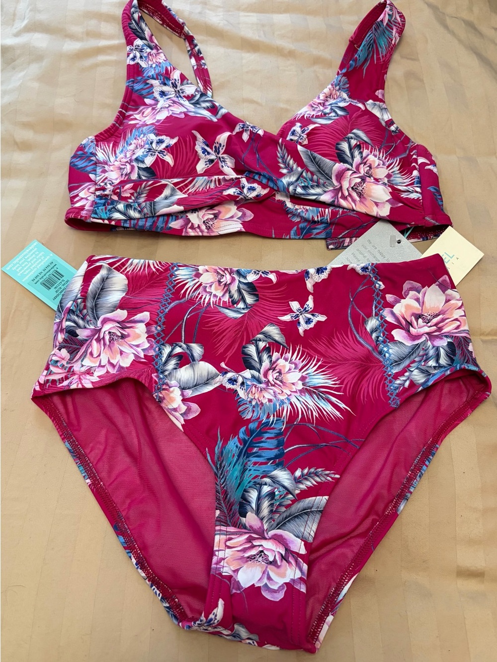 Women's Floral High-Waist Bikini Set - Magenta